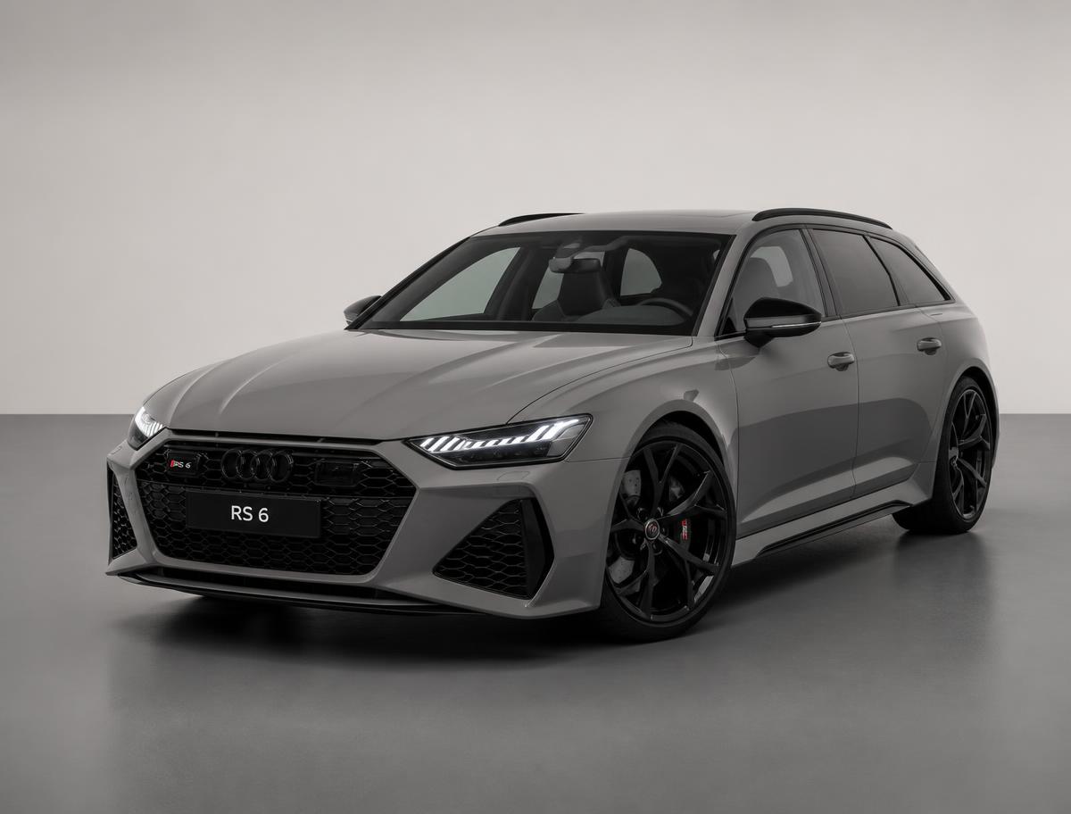 Szenerie Helles Studio – Clean Wall: Audi RS6 Avant als KI-Fahrzeugfoto